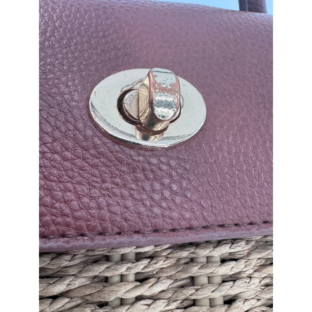 Primark Woven Straw Wicker Crossbody Bag Purse Brown Faux Leather Trim Boho - Picture 10 of 13